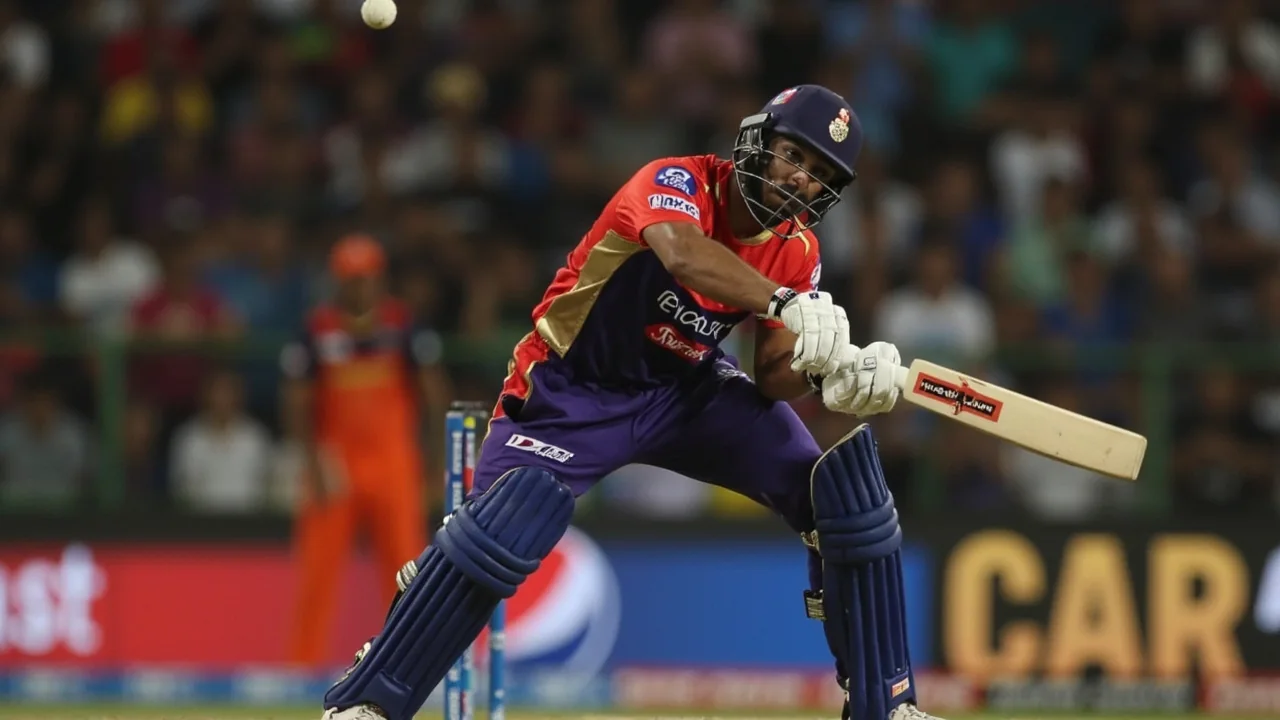 Tight sideline action frame focused on a top-order batter's release shot during IPL 2026