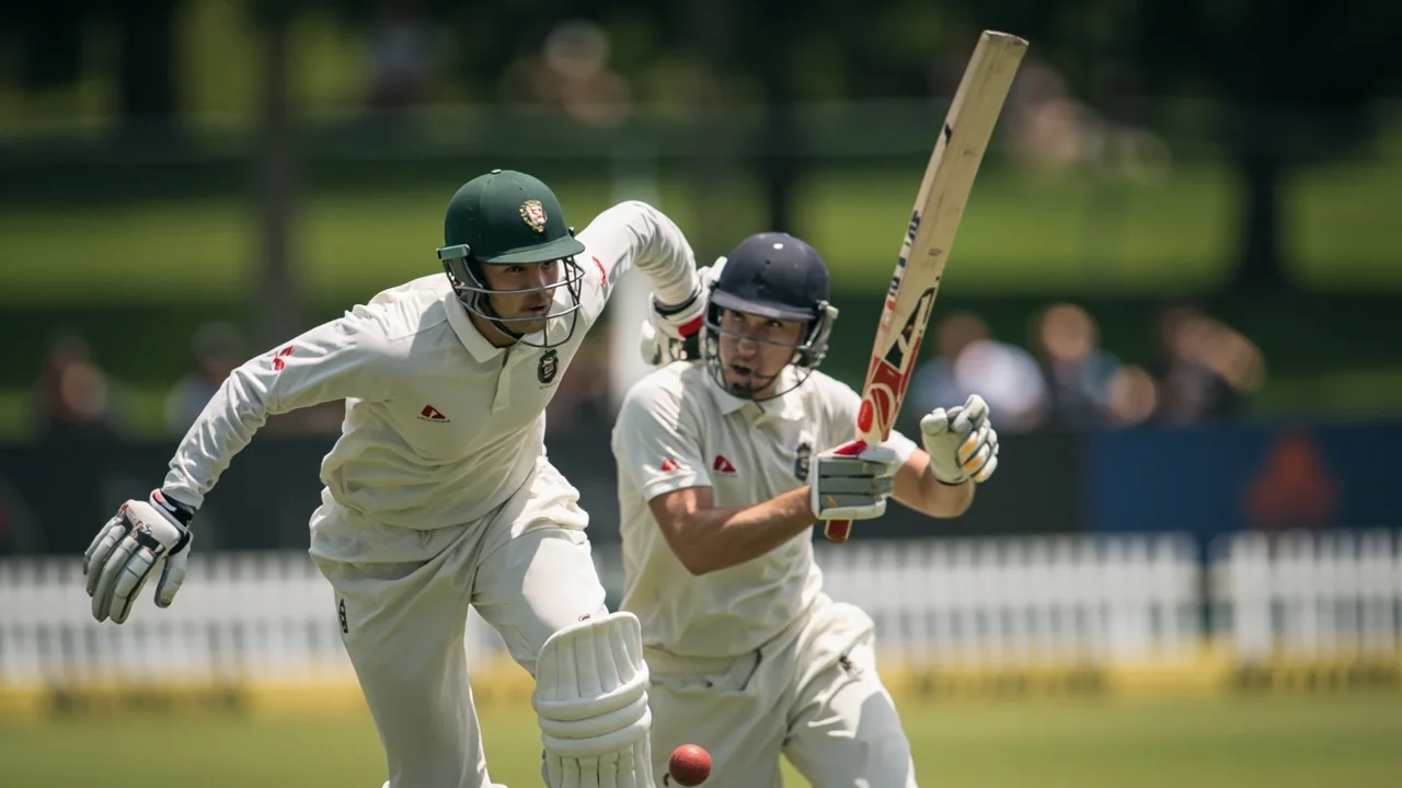 Cricket player in a focused match-action moment
